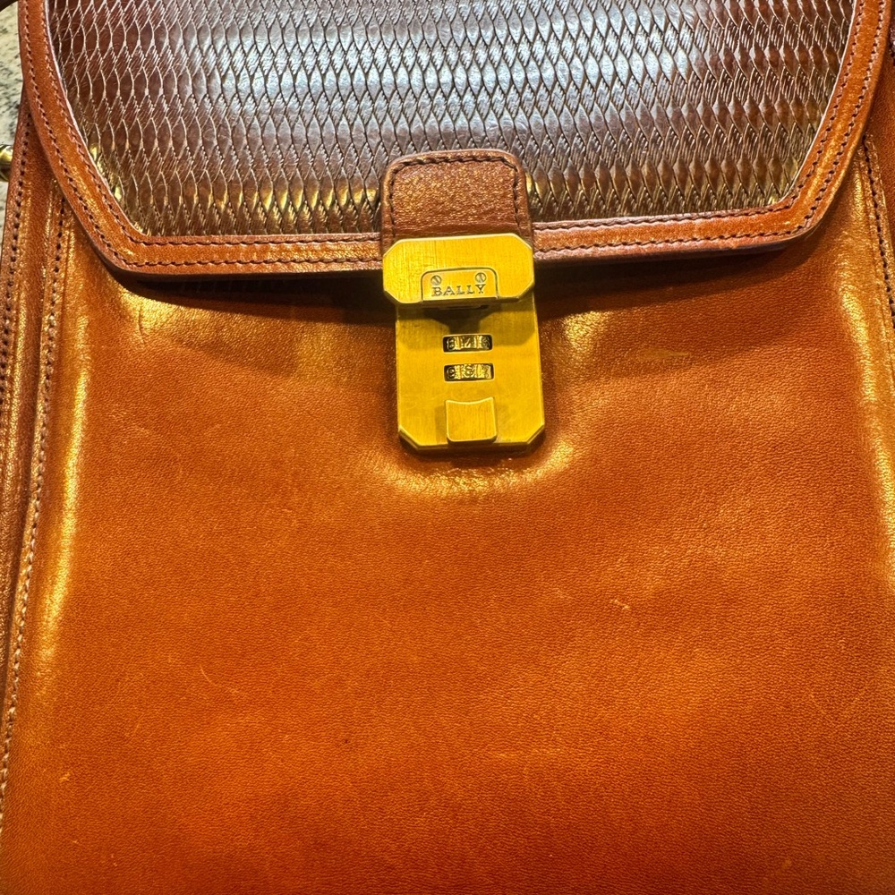 Bally Cognac Leather Document Bag with Gold Lock
